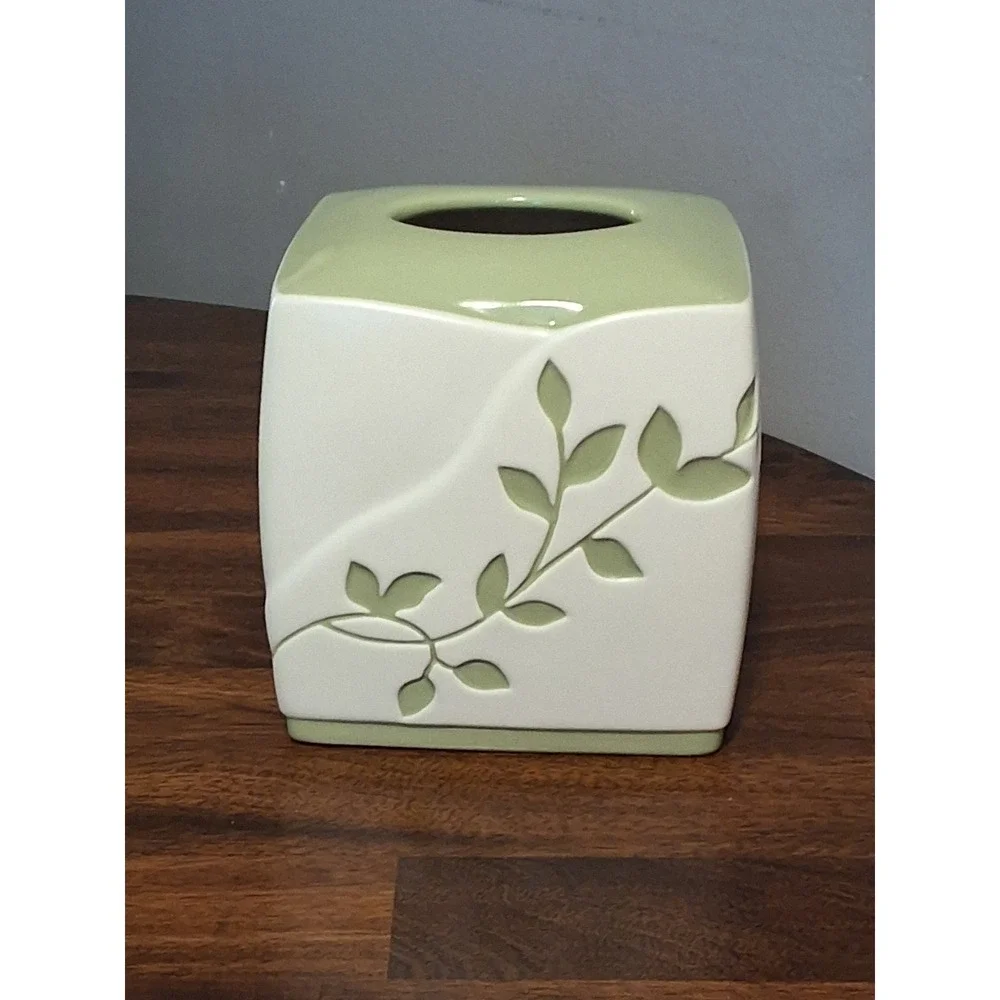 Bed Bath & Beyond Spring Lake Ceramic Bathroom Set Sage Green Leaf 3 Piece